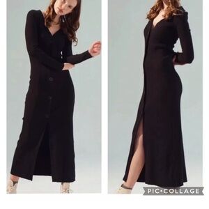 For Days Fordays Organic Cotton Black Ribbed Button Front Midi Dress Medium EUC